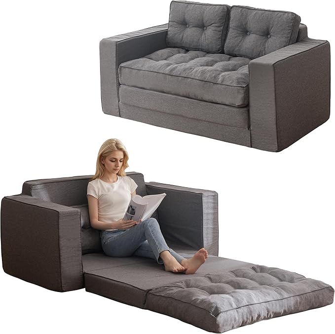 YOSHOOT Loveseat Sleeper Sofa,55" Convertible Sofa Bed Couch Futon Couches for Living Room,3-in-1 Pull Out Floor Couch with Backrest and Pillows