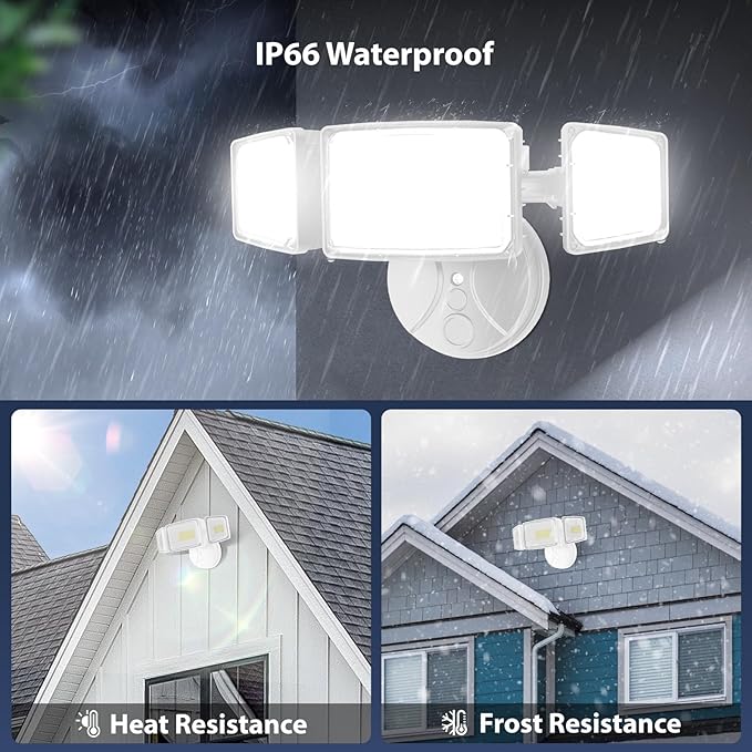 Onforu 80W 9000LM Flood Lights Outdoor, Brightness Security LED Flood Lights with 3 Adjustable Heads, Switch Controlled, IP66 Waterproof 6500K Outside Exterior Flood Light for Yard Garage Eave Patio