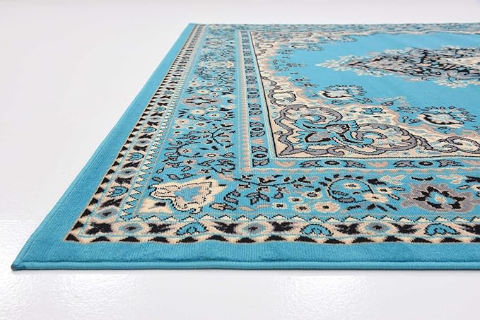 Unique Loom Reza Collection Traditional Persian Style Area Rug, 8' 0" x 8' 0", Turquoise/Ivory
