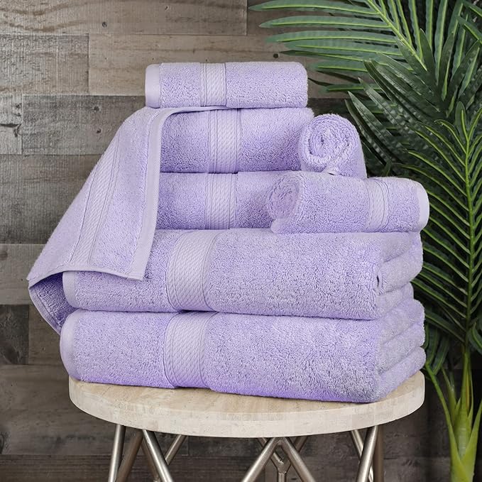 Superior Egyptian Cotton Pile 8 Piece Towel Set, Includes 2 Bath, 2 Hand, 4 Face Towels/Washcloths, Ultra Soft Luxury Towels, Thick Plush Essentials, Guest Bath, Spa, Hotel Bathroom, Purple