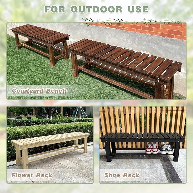 Outdoor Garden Bench, 3-Person Wood Patio Bench Weatherproof Outdoor Backless Bench, Anti-Corrosion and Anti-Rust Garden Benches for Garden Lawn Porch Park Backyard (Black,47.25''/120cm)