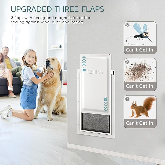 XL Pet Door for Wall Dog Door, 3-Flap XLarge Doggie Door for Exterior Wall, All-Metal Frame and Telescoping Tunnel,Pets Up to 220 Lb (Extra Large Size)