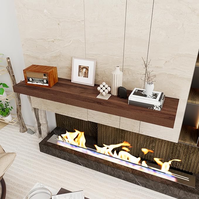 Floating Shelves 48 Inch Long, 12 Inch Deep Floating Shelves for Wall, 48 x 12 Large Wall Shelves for Home Storage & Display, 2" Thicked Floating Shelf for Bedroom, Living Room, Walnut Color, 1 Pack