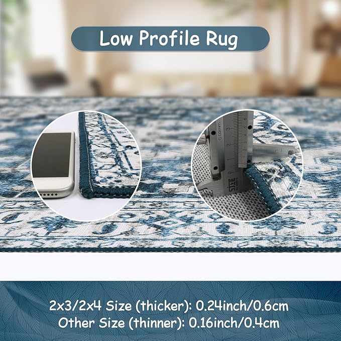 Moynesa Ultra-Thin Washable Runner Rug - 2x6 Blue Laundry Room Rug Washable Kitchen Runners Bathroom Carpet Runner, Oriental Printed Pet Friendly Hallway Runners for Bedroom Entrance Entryway RV