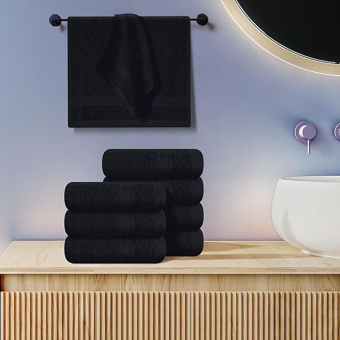 BOUTIQUO Ultra Soft Cotton Washcloths, Contains 12 Piece Face Cloths 12x12 inch, Ideal for Everyday use Face Towels, Compact & Lightweight Multi Purpose Washcloths - Black
