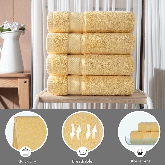 NOVA Luxury Linen - Hotel Quality Turkish Towel Set for Bathroom (4 Pcs Hand Towel Set, Sunlight Yellow)