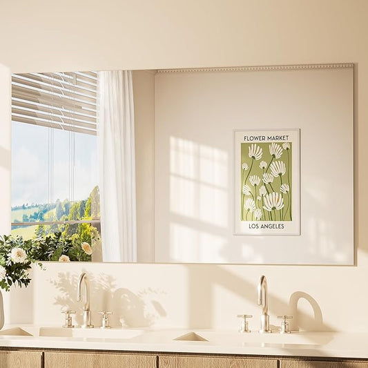 TETOTE Frameless Mirror 55"x30" Wall Mirror for Bathroom Sink with Polished Edge Tempered Glass, Bathroom, Bedroom, Living Room, Entryway, Gym, Horizontal/Vertical