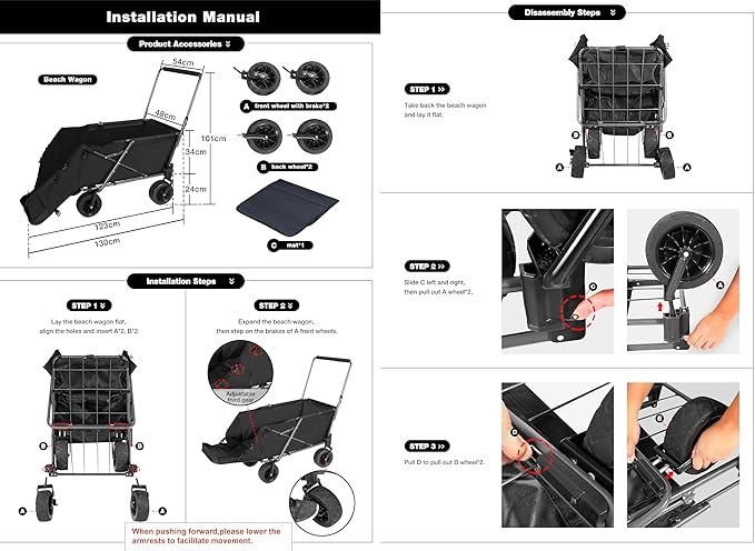 REDCAMP Folding Dog Wagon Cart with Extendable Rear End Heavy Duty, 220L Large Collapsible Utility Cart Dog Stroller with Tailgate for Sports Shopping Pet, Black