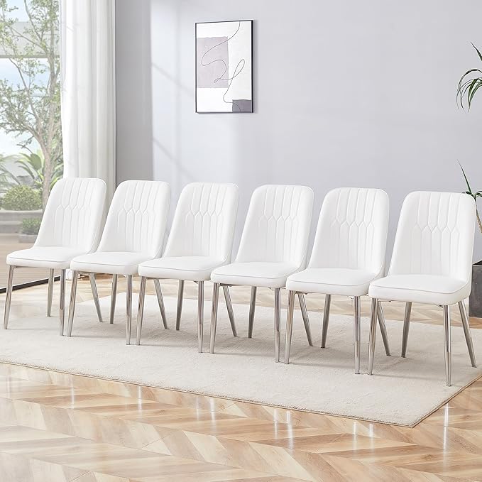 Dining Chairs Set of 6, Equipped with PU Leather Backrest Cushions and Metal Legs, Suitable for Restaurants, Kitchens, and Dining Room Chairs