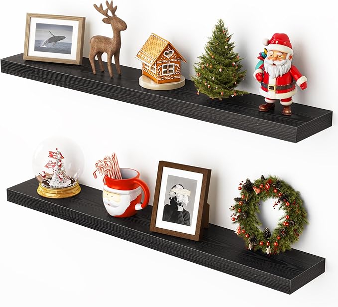 Heimlove 36 Inch Floating Shelves for Wall,Mounted Storage & Display Wood Shelves with Invisible Brackets,Hanging Shelf for Bedroom Living Room Kitchen Office,Set of 2,Black