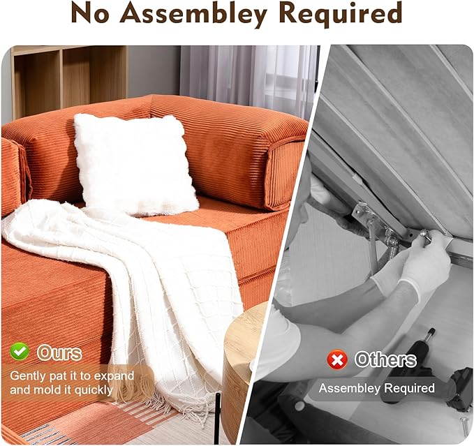 108" L Shaped Couch，Modular Sectional Sofa with Chaise，Cloud Sectional Couch with Deep Seat & Removable Pillow for Living Room,Bedroom,No Assembly Required（Brick Red）