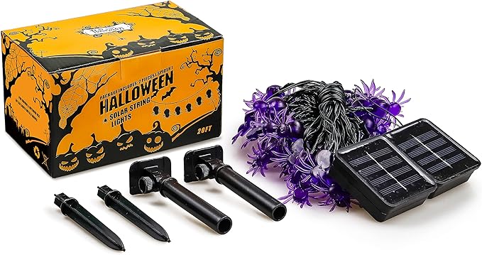 Oopswow Halloween Decor Spider String Lights, Solar String Light,2PACK 20ft 30 LED Outdoor Decorative Lights for Patio, Garden, Gate, Yard, Halloween Christmas Decoration (2Pack,Spider)