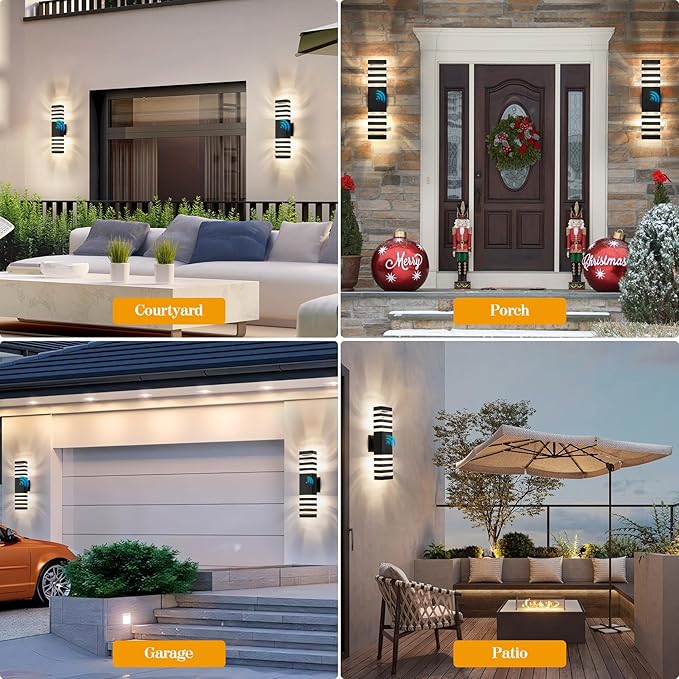 18.3 Inches Dusk to Dawn Outdoor Lighting,Up and Down Exterior Light Fixtures with 4 * 7W LED Bulbs,Waterproof Modern Long Outdoor Wall Light,Black Outdoor Porch Light for House 4 Packs