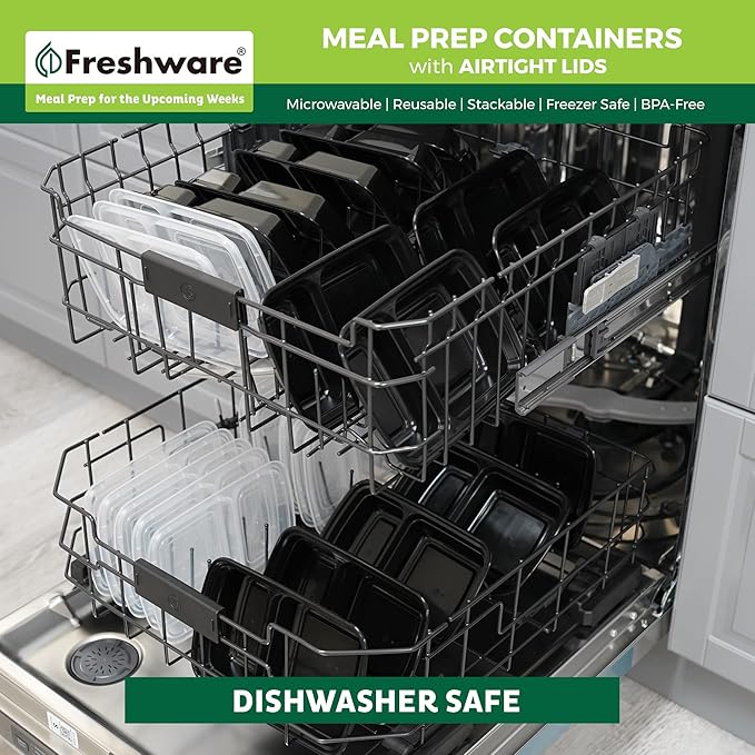 Freshware Meal Prep Containers [50 Pack] 2 Compartment with Lids, Food Storage Containers, Bento Box, BPA Free, Stackable, Microwave/Dishwasher/Freezer Safe (28 oz)
