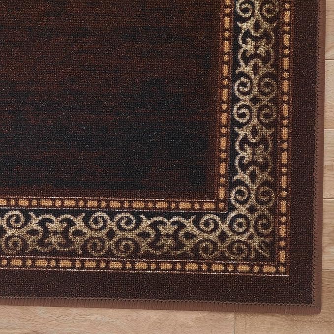 Antep Rugs Alfombras Bordered Modern 2x4 Non-Slip (Non-Skid) Low Pile Rubber Backing Kitchen Area Rug (Brown, 2'3" x 4')