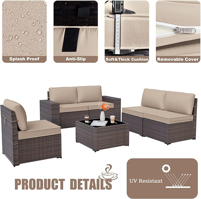 Kurapika 9 Pieces Patio Furniture Set, Rattan Wicker Sofa Set, Outdoor Conversation Sets w/Swivel Rocking Chairs Patio Sectional Sofa w/4 Inch Cushion, Sand