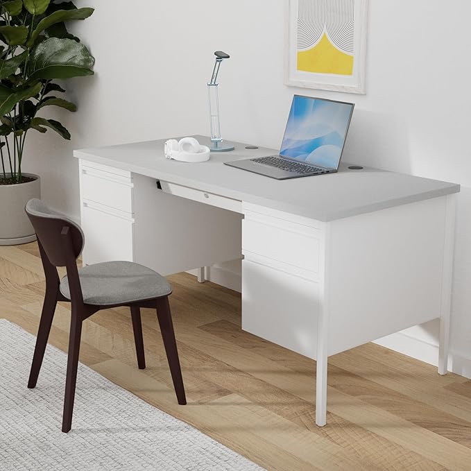 Lorell, LLR60935, Grey Double Pedestal Steel/Laminate Desk, 1 Each