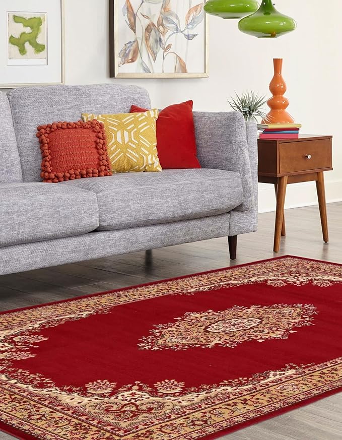 Unique Loom Reza Collection Traditional Persian Style Area Rug, 9 x 12 ft, Burgundy/Ivory