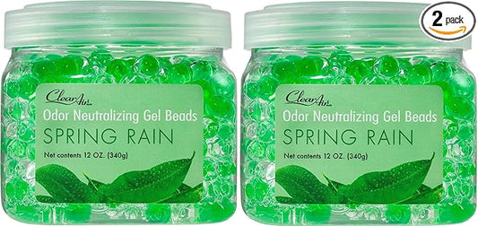 Clear Air Odor Eliminator Gel Beads - 12 oz, Pack of 2 - Air Freshener Made with Essential Oils - Eliminates Odors in Bathrooms, Cars, Boats, RVs & Pet Areas - Spring Rain Scent