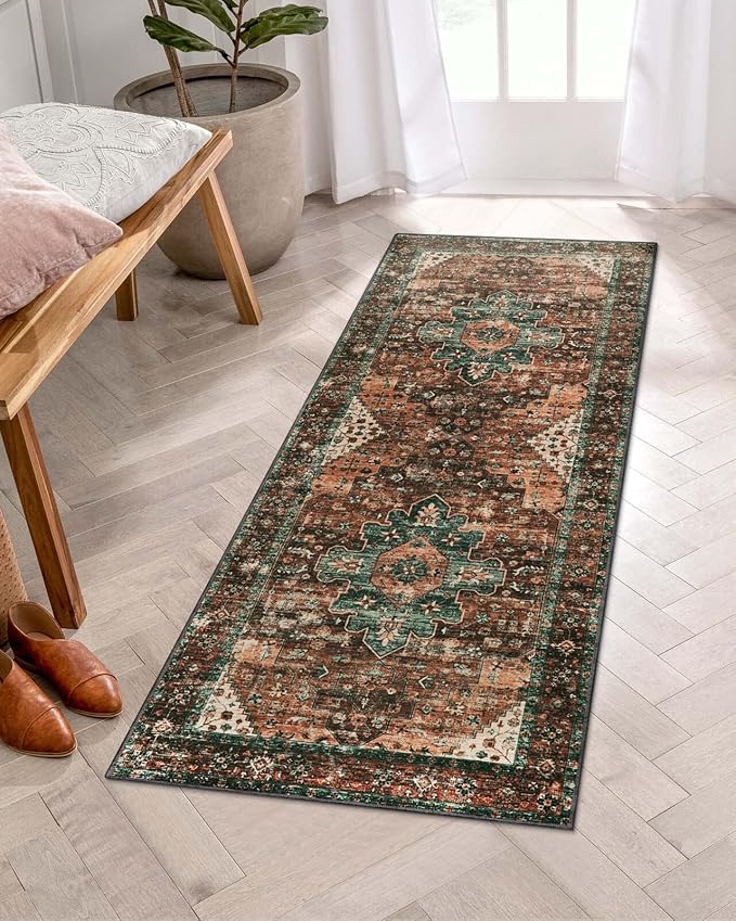 Moynesa Ultra-Thin Washable Runner Rug - 2x5 Laundry Room Rug Low Pile Hallway Rug Runner, Non Slip Non Shedding Pet Friendly Indoor Floor Carpet Runner for Bathroom Kitchen Living Room Bedside