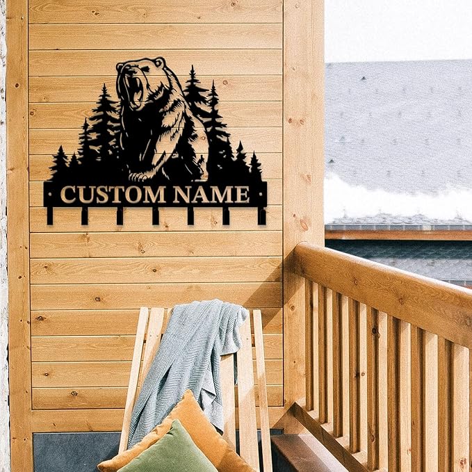 Personalized Custom Name Bear Key Wall Hooks,Metal Bear Keys Clothes Hooks,Metal Bear Wall Home Storage Decorative,For Front Door, Hallway, Kitchen, Bedroom,Keys,Hats (Style M)