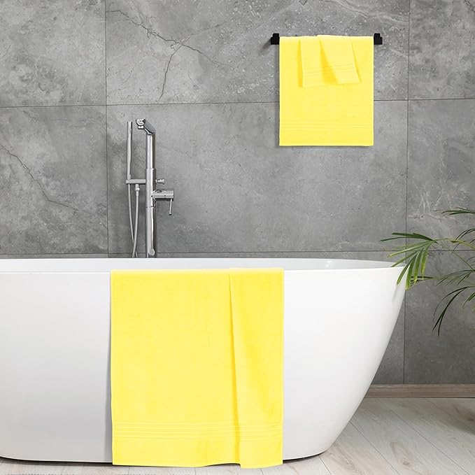 BOUTIQUO Ultra Soft 3 Pack Cotton Towel Set, Contains a Bath Towels 28x55 inch, a Hand Towels 16x24 inch & a Wash Coths 12x12 inch, Ideal Everyday use, Compact & Lightweight - Lime Yellow