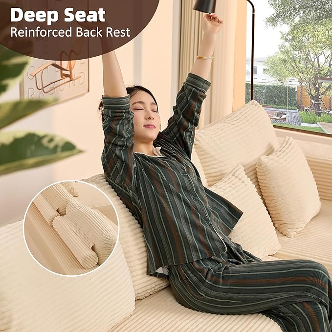 138" Modular Sofa Memory Foam Sectional Couches for Living Room, Sleeper Sofa Bed, Corduroy, White