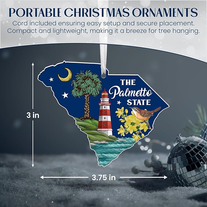 FLAGWIX South Carolina Christmas Ornament for Home Decor - Palmetto Acrylic Christmas Ornaments 2025 for Tree Decorations - South Carolina Gifts, House Warming Gifts New Home for Family Friends
