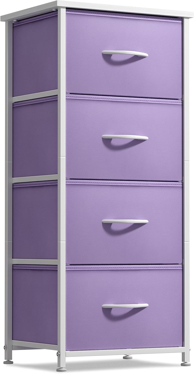 Sorbus Dresser Storage Tower, Organizer Drawers for Closet Boys & Girls Bedroom, Bedside Furniture, Chest for Home, College Dorm, Steel Frame, Wood Top, Fabric Bins (Purple)