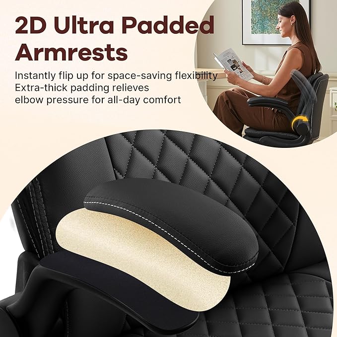 Cross Legged Office Chair: ADHD Criss Cross Desk Chair with Wheels & Stretchable Rotating Footrest - Height Adjustable Wide Yoga Kneeling Meditation Chair with Flip-up Armrests Back Support