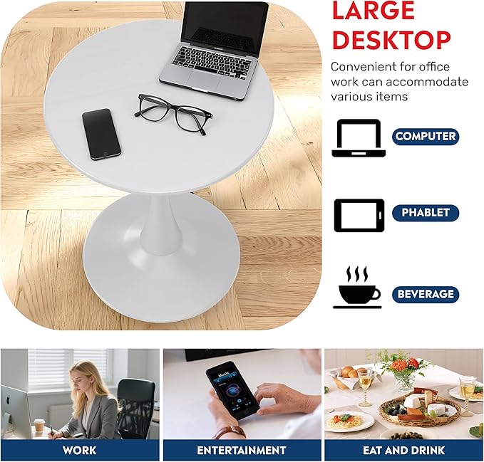 Costaelm Small Dining Table, Round PP Outdoor Table, Weather Resistant Balcony Table for Outside Poolside Deck Lawn Garden Backyard, White