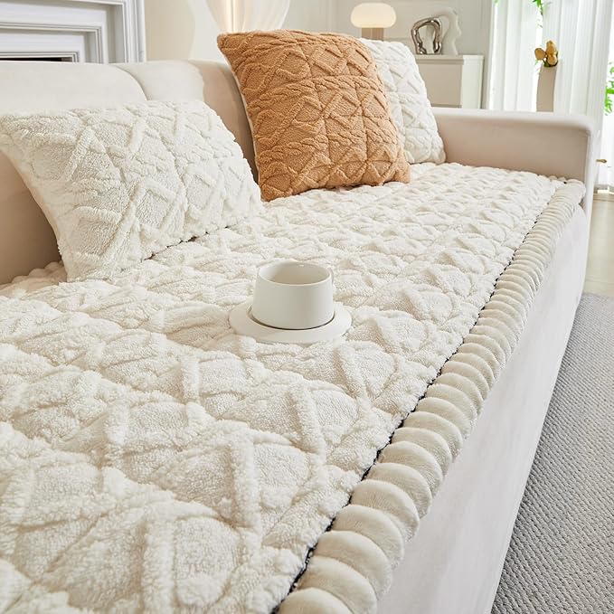 Couch Cover for Dogs Fuzzy Sofa Covers for Pet, Geometric Jacquard Coral Pet-Friendly Washable Non-Slip Sofas Slipcover Cushion Protector Pets Mat Dog Bed Mats