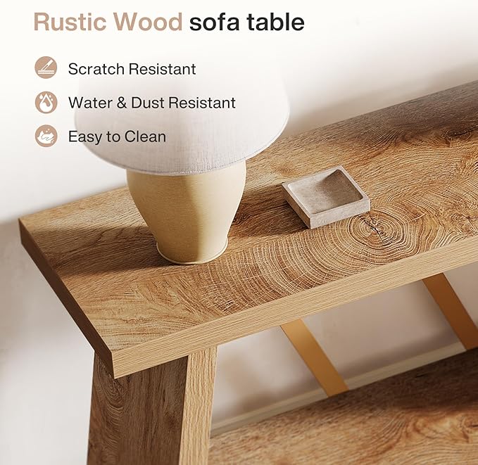 Tribesigns 70.86-Inch Extra Long Console Table for Living Room, 2-Tier Sofa Table Behind Couch with Storage, Wooden Console for Entryway Hallway, Light Oak Brown