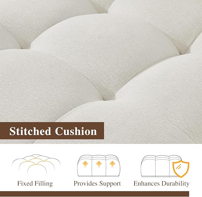 Cloud Sectional Couches, Comfort Linen Loveseat Modular Sofas with Wide Deep Seat, Down Filled Modern Upholstered Sofa Couch for Living Room, Apartment,Cream White