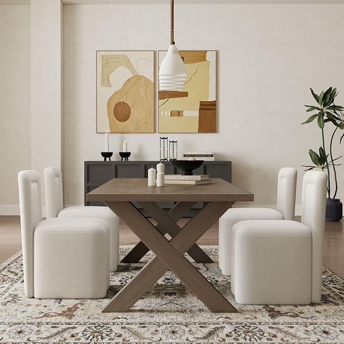 White Upholstered Dining Chairs Set of 4, Armless Modern Linen Dining Chairs with High Back, Kitchen Chair for Dining Room/Restaurant/Living Room