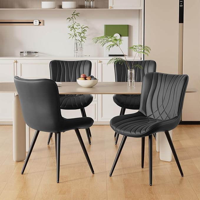 Dining Chair Set of 4 PU Leather Dining Room Chairs Upholstered Comfy Dining Chairs Modern Kitchen Armless Side Chair with Sturdy Metal Legs,Black