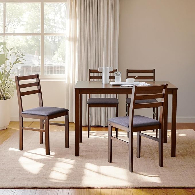 Livinia Seattle Modern Farmhouse Kitchen Dining Room Chair Set of 4, Solid Wood Fabric Upholstered Cushion Seat Wood Ladder Back Chairs (Antique)