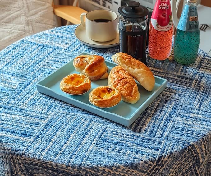 Blue Small Serving Tray (9.5 x 7 inch), Countertop Organizer for Bathtub Bathroom Vanity Items, Serving Accessory, Coffee, Drinks, Tea, Party, Spa, Perfume and Display Use.