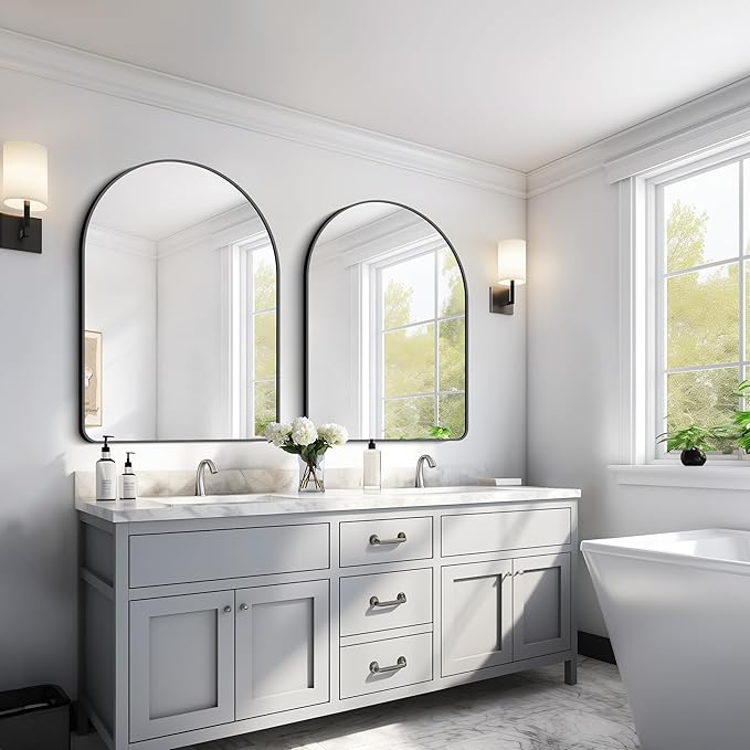 GLASHOM 30"x40" Black Arched Mirror - Wall Mounted, Aluminum Alloy Brushed Framed, Anti-Rust, Large Mirror for Over Sink, Bedroom, Entryway