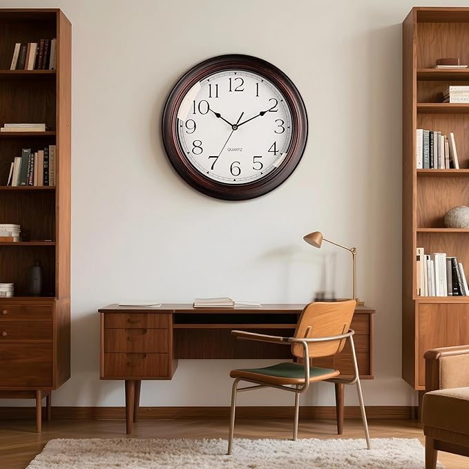 16 Inch Wall Clocks Battery Operated Silent Non-Ticking Wall Clock Vintage Retro Rustic Style Decorative for Living Room Kitchen (Bronze)