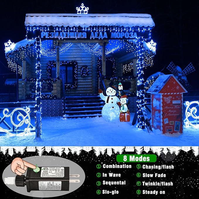 500 LED Christmas Lights Outdoor - 165FT Super Long Christmas String Lights 8 Modes Waterproof Plug in Fairy Lights with Timer Memory for Indoor Xmas Tree Holiday Party House Decorations, Blue