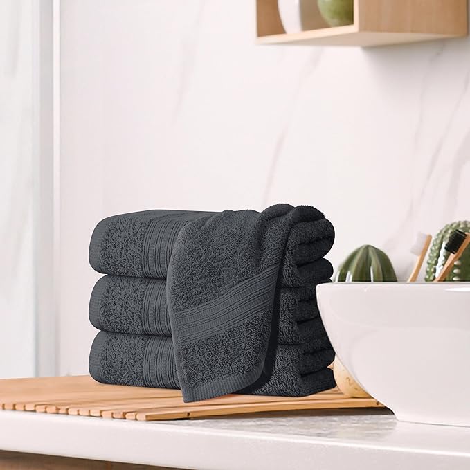 BOUTIQUO Ultra Soft Cotton 6 -Piece Hand Towel Set 16x24 Inch, Ideal for use in Bathroom, Kitchen, Gym, Spa & General Cleaning, Compact & Lightweight Multi Purpose Hand Towels - Charcoal Grey
