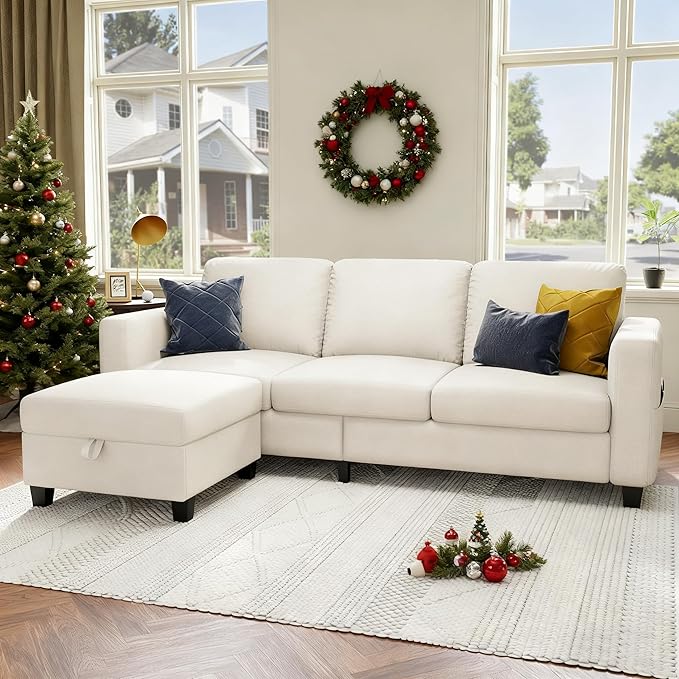 Youmumeub 79''Sectional Couch Couches for Living Room - L-Shaped 4-Seater Deep Sectional Sofa,Removable Covers,Suitable for The Living Room, Apartment or Office-Beige