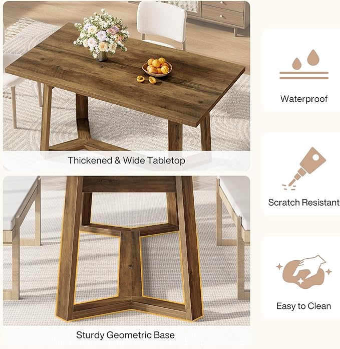 Tribesigns Rectangle Dining Table for 4, 47-Inch Wooden Kitchen Table, Farmhouse Dinning Room Dinner Table for Living Room, Small Spaces, Easy Assembly, Heavy Duty (Rustic Brown)