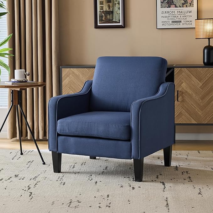 VINGLI Navy Blue Accent Chairs for Living Room, Line Comfy Upholstered Chair Mid Century Modern Armchair for Bedroom, Home Office, Small Spaces, Apartment