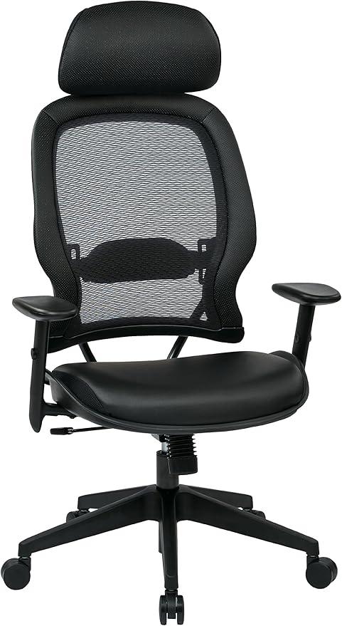 Space Seating Professional AirGrid Back and Padded Black Eco Leather Seat, 2-to-1 Synchro Tilt Control, Adjustable Arms and Tilt Tension with Nylon Base Executives Chair with Adjustable Headrest