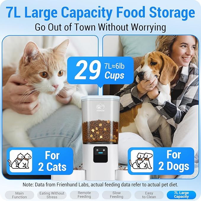 Automatic Cat Feeder with Slow Feed for 2 Cats: 5G WiFi Automatic Dog Feeder with 7L Large Food Storage, Cat Food Dispenser with Alexa for Multiple Pets, Detachable for Easy Cleaning -29 Cup