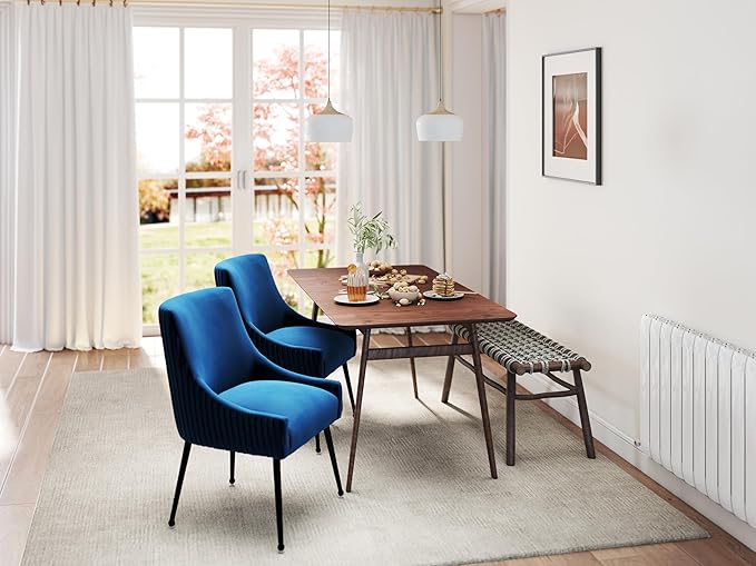 Velvet Dining Chairs Set of 4,Blue Upholstered Living Room Chairs with Black Metal Legs, Modern Tufted Accent Chairs for Living Room, Study Room, Kitchen