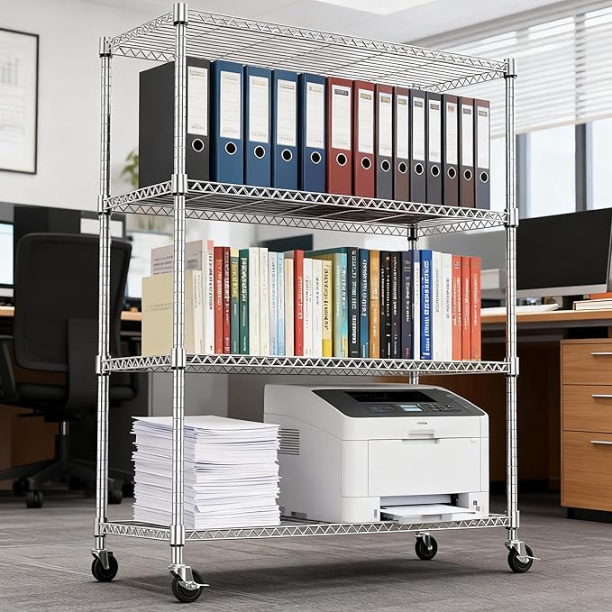 4 Tiers Shelf 1400 lbs Steel Storage Shelving Utility Shelving Unit Steel Organizer Wire Rack for Home,Kitchen,Office,Garage Chrome 17.7" D x 47.2" W x 62.6" H