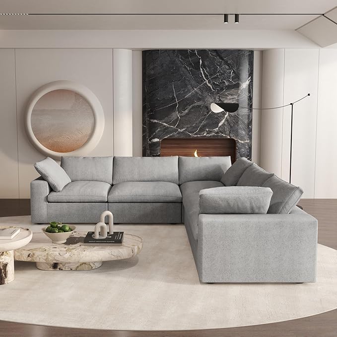 Cloud Couch Modular Sectional Sofa,160" V Shaped Convertible Couches with Corner Sofa for Living Room,5 Seater Minimalist Deep Couches,Sofa Covers Washable&Replaceable(Grey)
